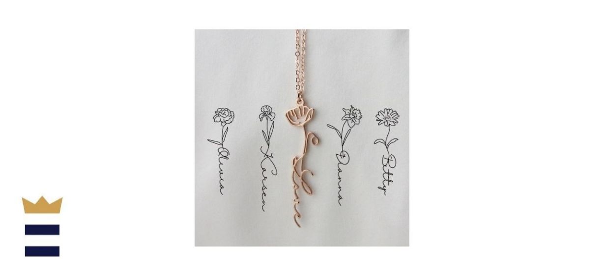 Hoiaucraft Custom Name Necklace with Birth Flower