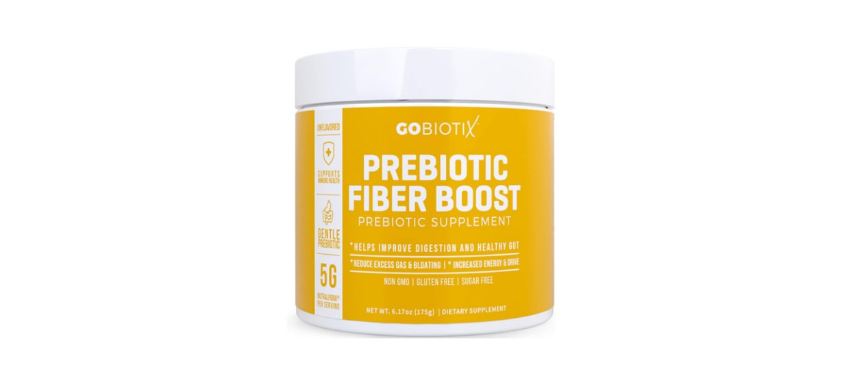 Canister of Gobiotix Prebiotic Fiber Boost Fiber Supplement on white background