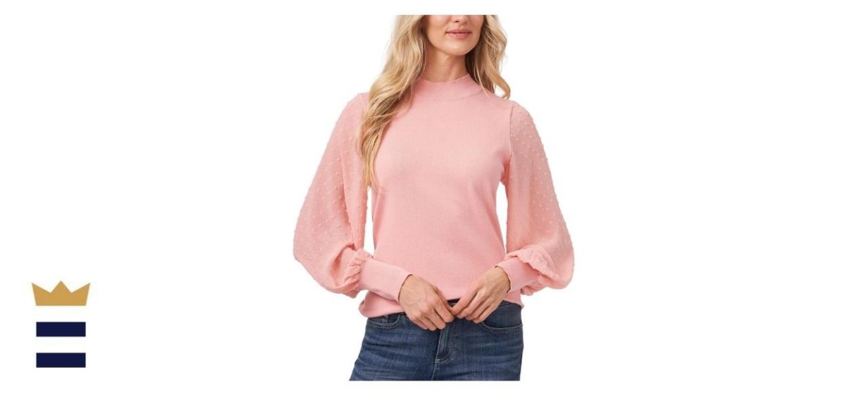 CeCe Mockneck Contrast Sleeve Sweater