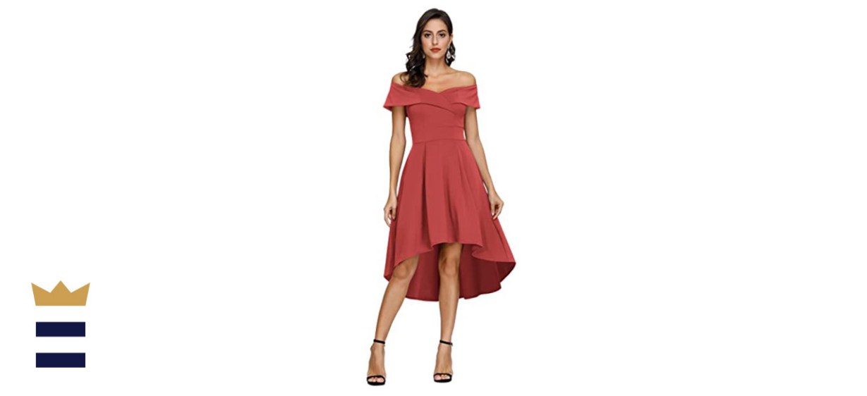 JASAMBAC Women's Off Shoulder High Low A Line Dress