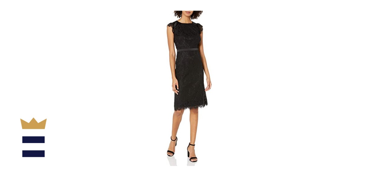 Kensie Women’s Lace Midi Length Party Sheath Dress with Tie Back