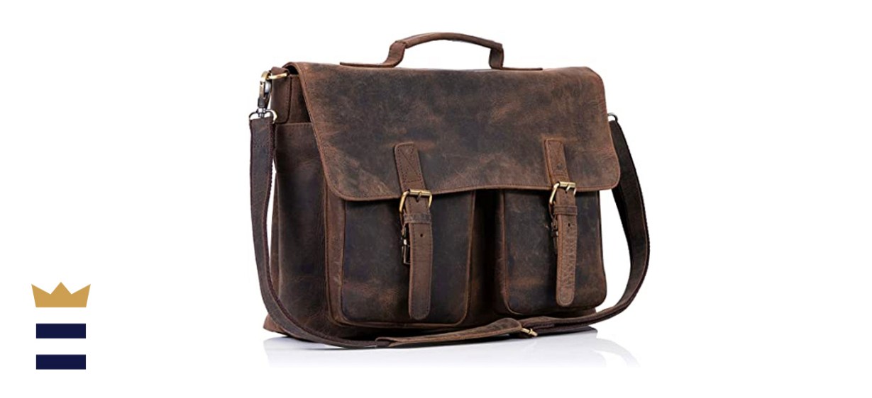 KomalC Buffalo Leather Briefcase Laptop Messenger Bag 