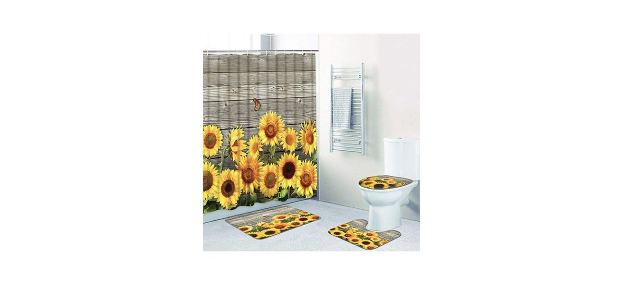 Likiyol Store 4-Piece Sunflower Shower Curtain Set