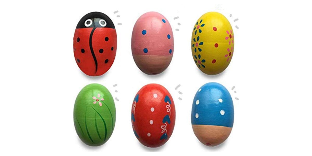 JoFAN 6 Pack Wooden Musical Easter Egg Shakers 