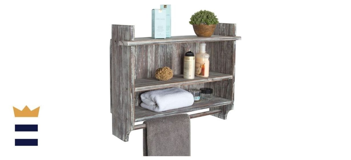 Solid Wood Wall Mounted Bathroom Shelves with Towel Bar MyGift