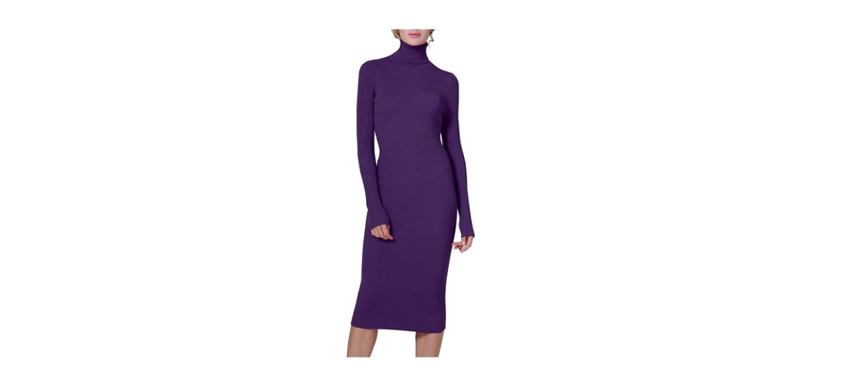 NinovinoTurtleneck Ribbed Knit Long Sleeve Sweater Dress