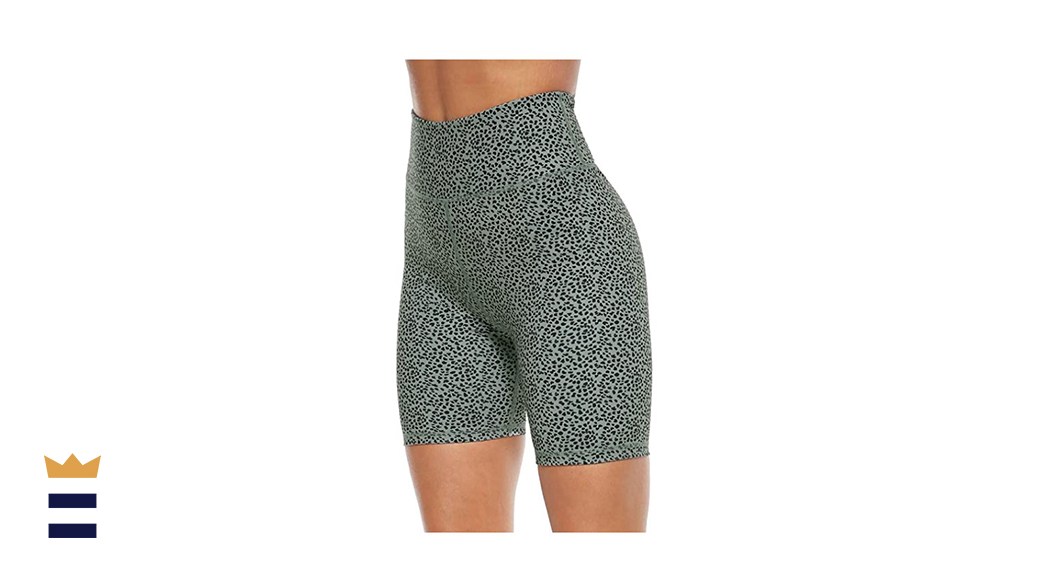 PERSIT Women's High Waist Print Workout Yoga Shorts with Two Hidden Pockets