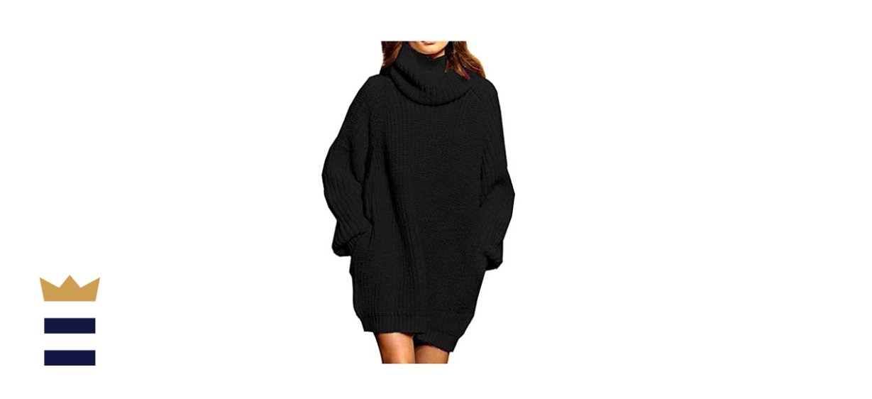 Pink Queen Women's Loose Turtleneck Oversize Long Pullover Sweater Dress