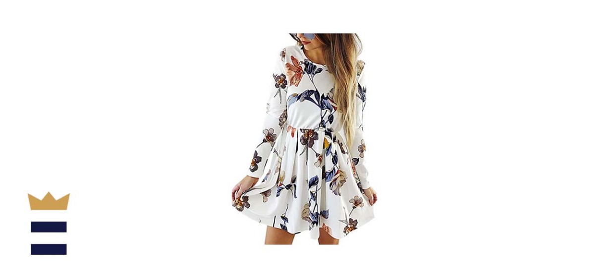 Pleated Skater A-Line Mini Dress by Angashion