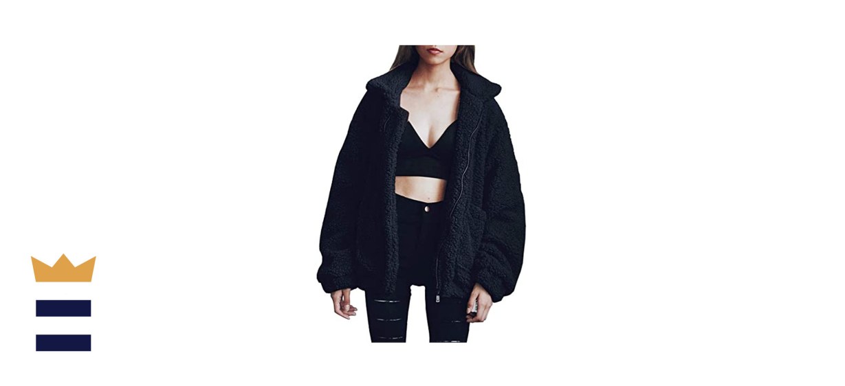 PRETTYGARDEN Women's Fashion Long Sleeve Lapel Zip Up Faux Shearling Shaggy Oversized Coat Jacket