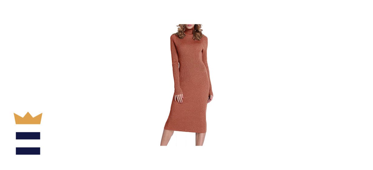 Rocorose Turtleneck Ribbed Knit Sweater Dress