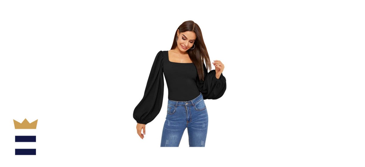 Romwe Women’s Long Puff Sleeve Square Neck top