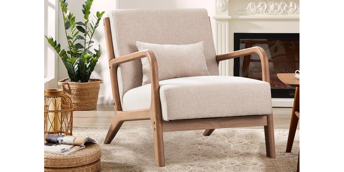 Sand &amp; Stable Hertford 26&quot; Wide Midcentury Upholstered Solid Wood Accent Chair with an Extra Pillow