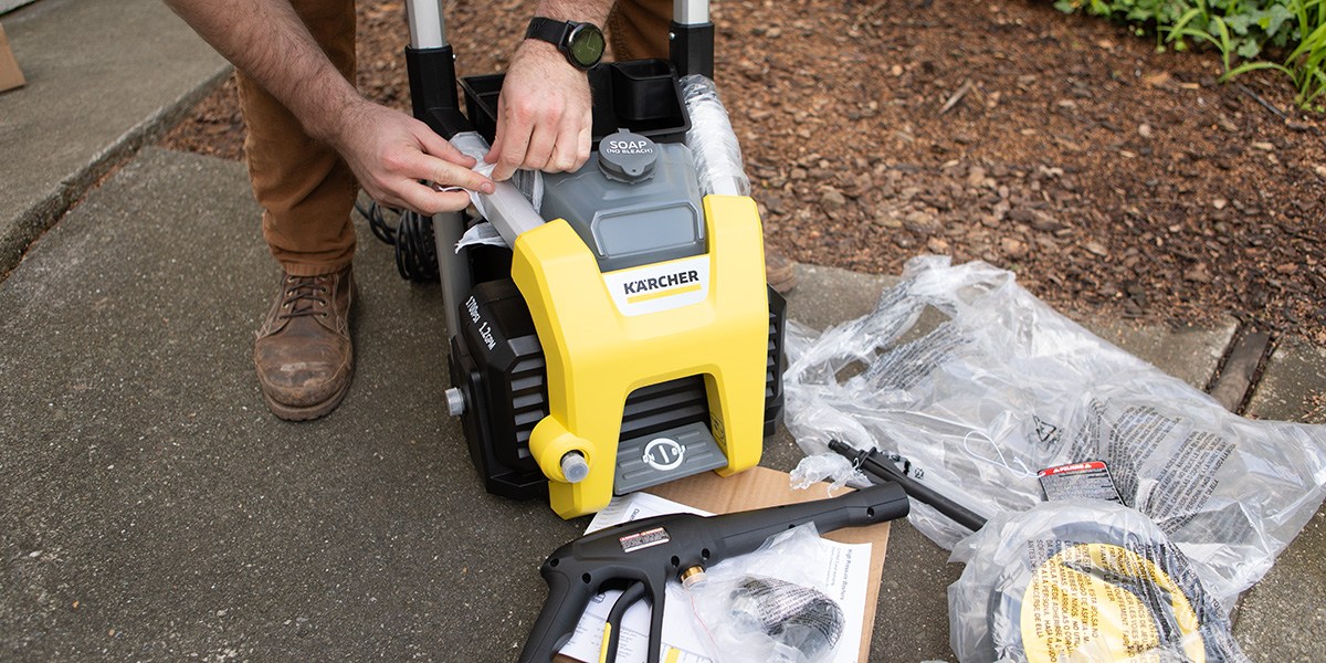 Tester completes setup of Kärcher K1700 Pressure Washer