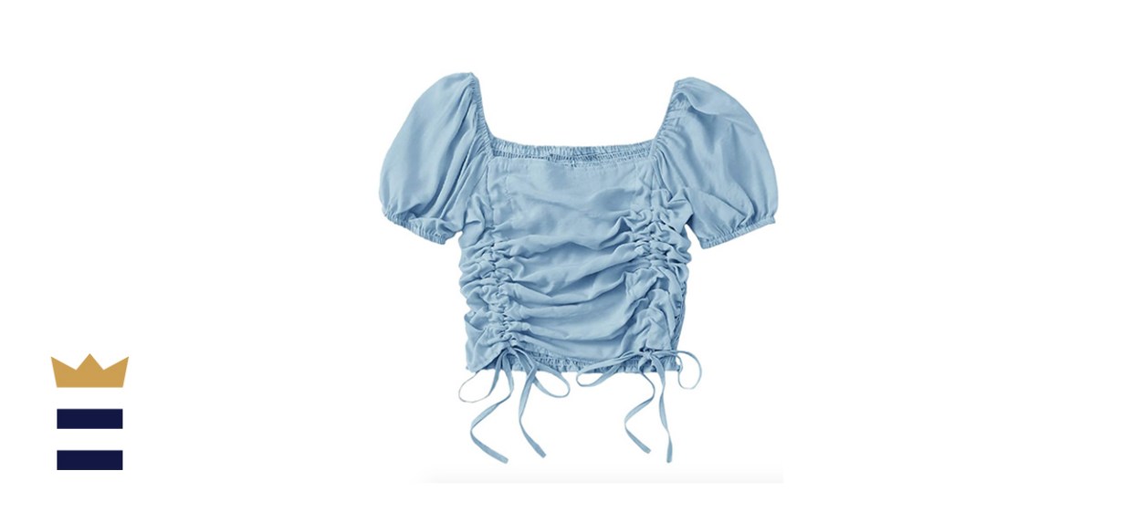 SheIn Puff Short Sleeve Drawstring Crop Top