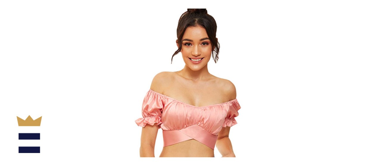 SheIn Ruffle Off Shoulder Self Tie Blouse