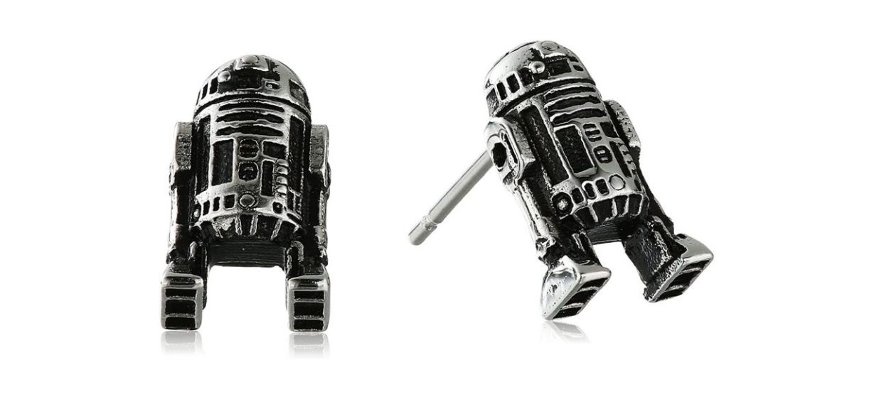 Star Wars Jewelry Unisex R2-D2 Stainless Steel 3D Cast Stud Earrings 