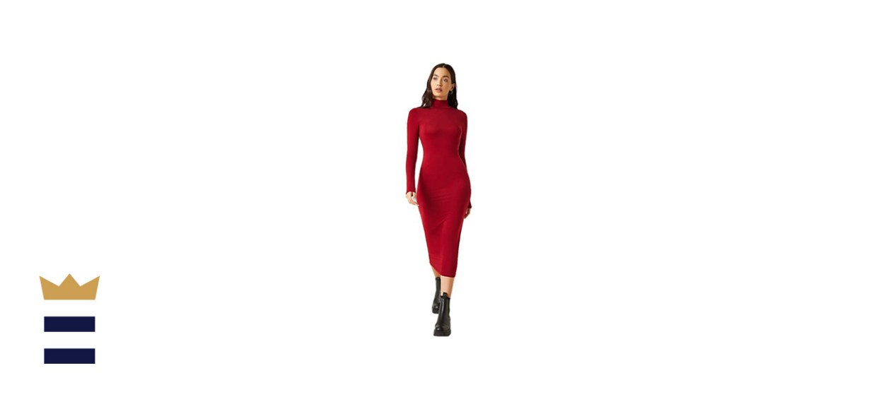 Verdusa Basic High Neck Long Sleeve Pencil Bodycon Dress