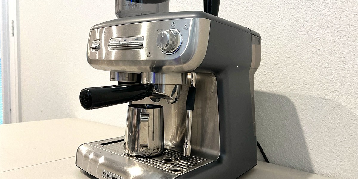 Calphalon Temp iQ Espresso Machine with Grinder on countertop