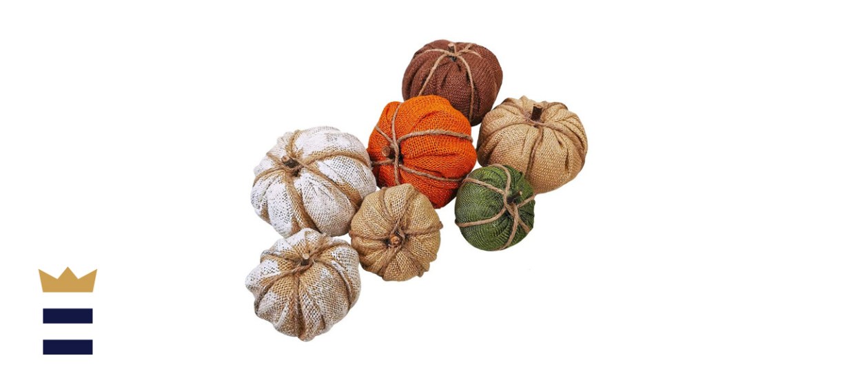 Winlyn 7 Pcs Assorted Burlap Pumpkin Ornaments