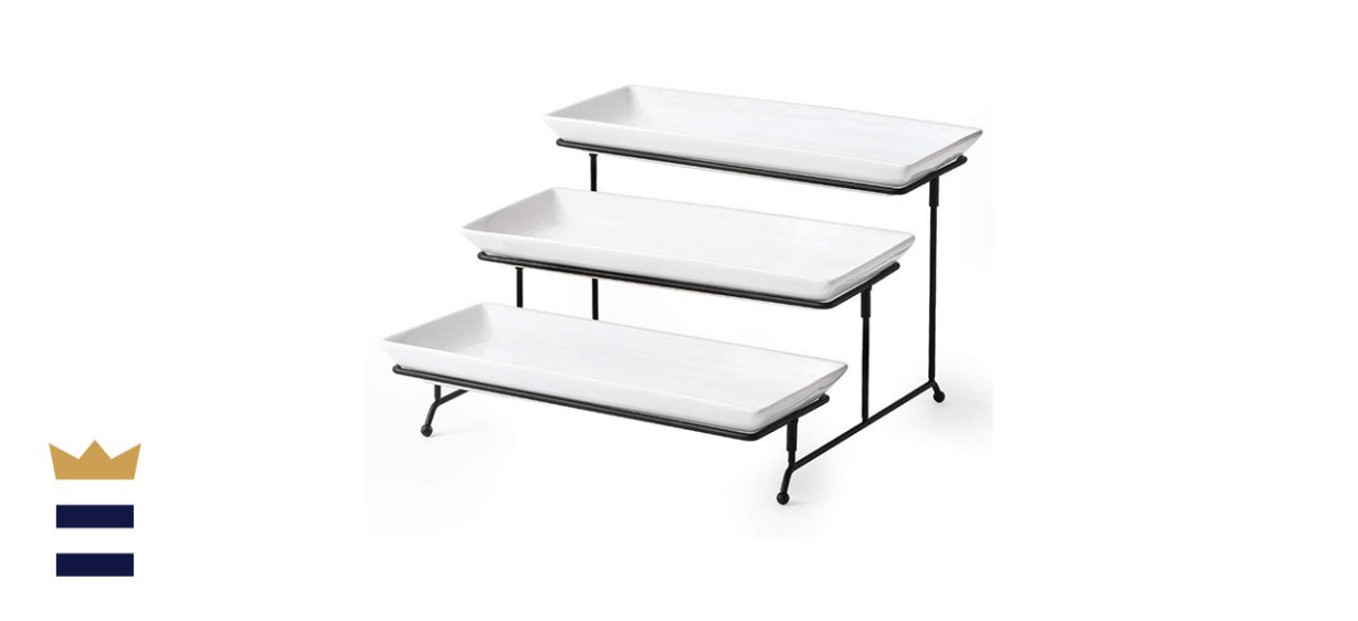 YHOSSEUN Tiered Tray Stand with Three Porcelain Serving Platters
