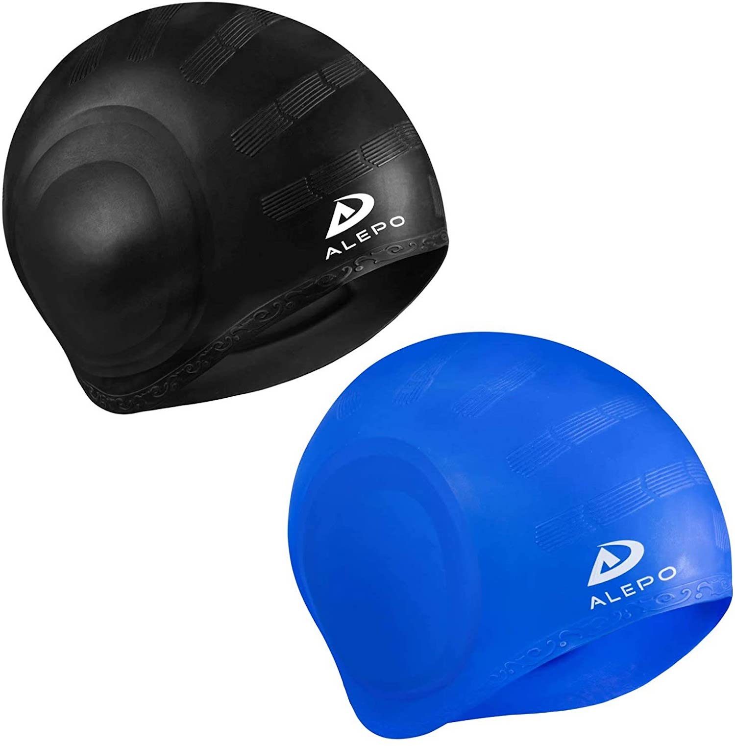 Alepo 2 Pack Unisex Swim Caps with 3D Ear Protection