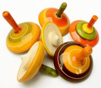 AzKrafts Handmade Painted Wood Spinning Tops, Lot of 6
