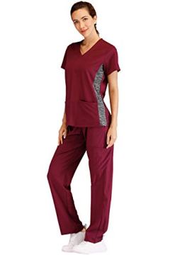 Minty Mint Women's V-Neck Stretch Medical Scrub Set with Side Panels