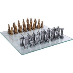 Pacific Trading Egyptian Vs. Roman Chess Set with Glass Board