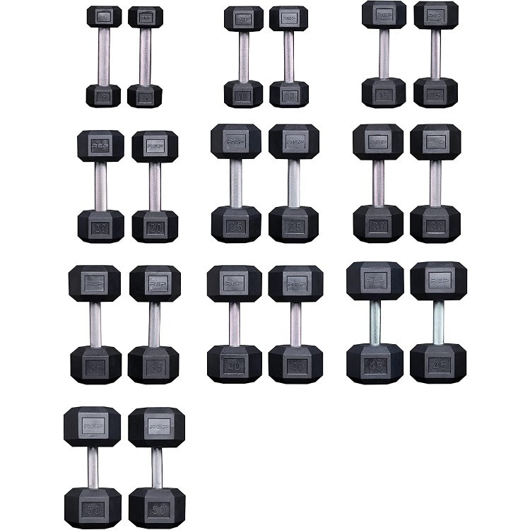 Rep Fitness Rubber Hex Dumbbell Set