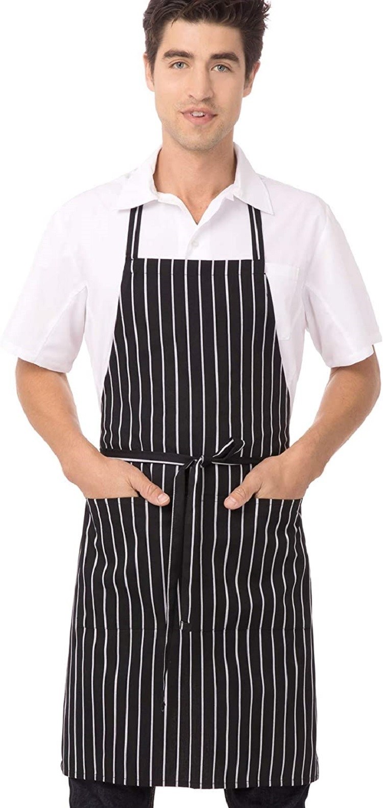 Chef Works Men&#039;s Bib Apron Black/White Chalk Stripe
