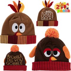 JOYIN 2-Piece Thanksgiving Pom Pom Beanie Hats