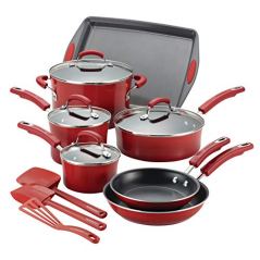 Rachael Ray Cucina 10pc Porcelain Enamel Nonstick Cookware Set Cranberry Red  : Target