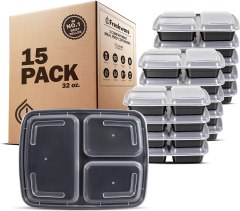 Freshware 15-Pack 3-Compartment Meal Prep Food Storage Containers
