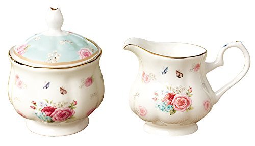 Jusalpha Elegant Floral Fine Bone China Sugar and Creamer Set