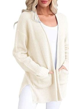 MEROKEETY Waffle Knit Cardigan