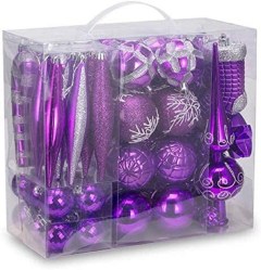 AUXO-FUN Assorted Purple Christmas Ornaments, 54 Pieces