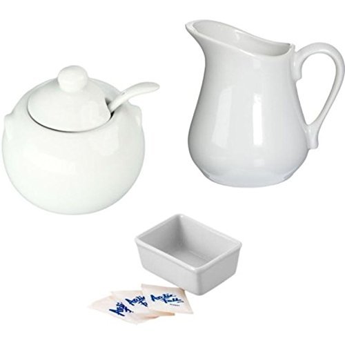 RLTBrand Porcelain White Creamer and Sugar Bowl with Lid &amp; Spoon