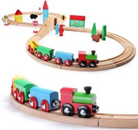 SainSmart Jr. Wooden Train Set for Toddlers