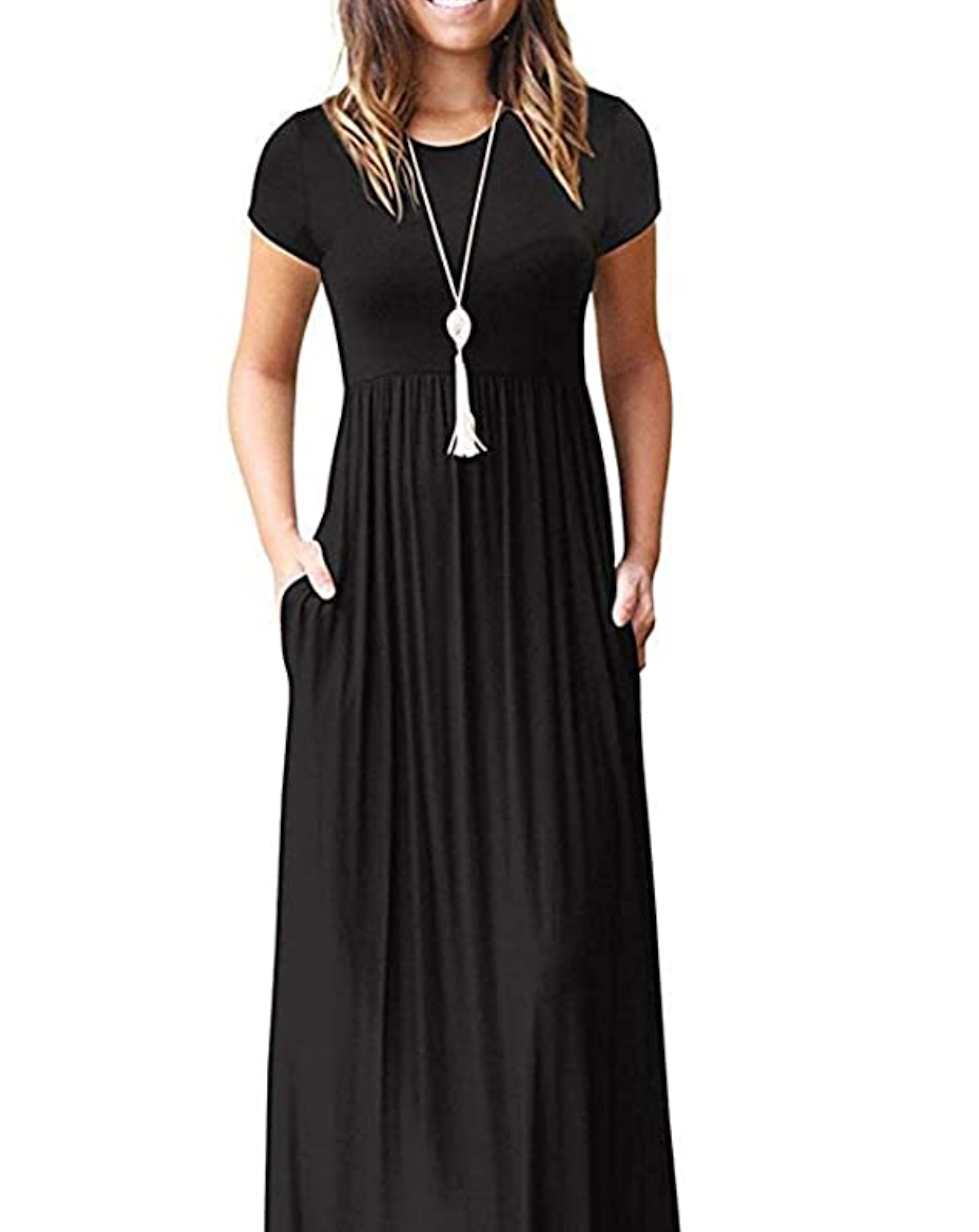 VIISHOW Comfortable Round-Neck, Floor-Length, Short-Sleeved Maxi Dress