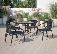 Flash Furniture Black Rattan Indoor-Outdoor Stack Chair