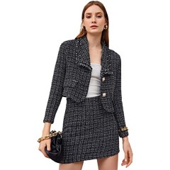 SweatyRocks Women's Tweed Blazer and Skirt Set