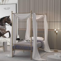 WeeHom Vintage Canopy Bed Frame with 4 Posters